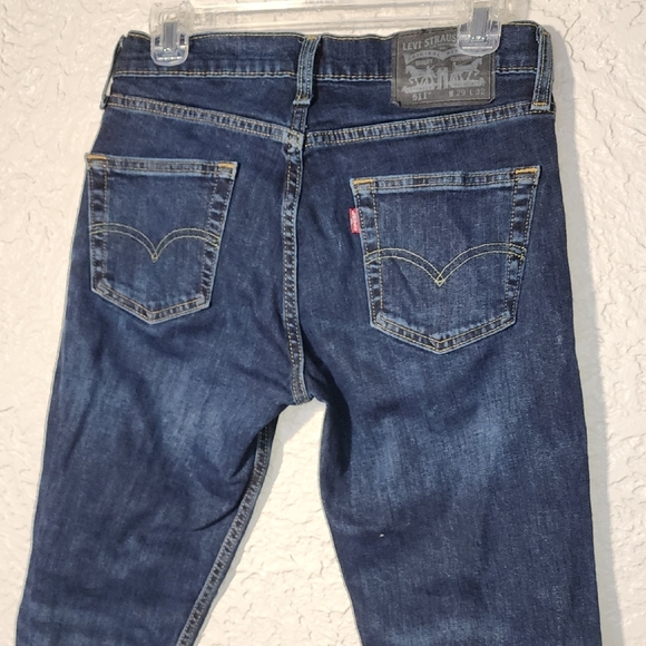 Dark Blue Skinny Jeans with Tapered Legs and Faded Thighs - Picture 6 of 7